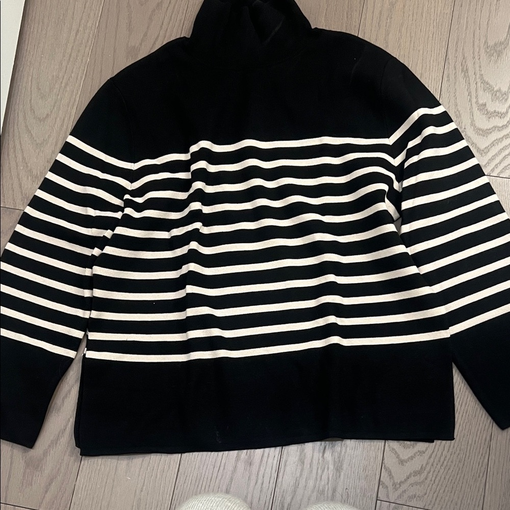 H&M Black and Cream Striped Turtleneck Sweater